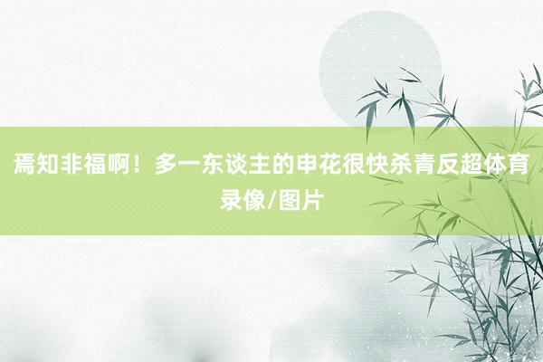 焉知非福啊！多一东谈主的申花很快杀青反超体育录像/图片
