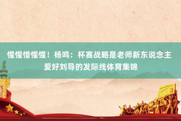 惺惺惜惺惺！杨鸣：杯赛战略是老师新东说念主 爱好刘导的发际线体育集锦